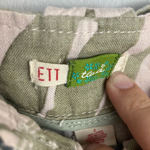 Anthropologie ETT TAIA pink/green leaf belted shorts size 2 linen blend - Picture 2 of 3
